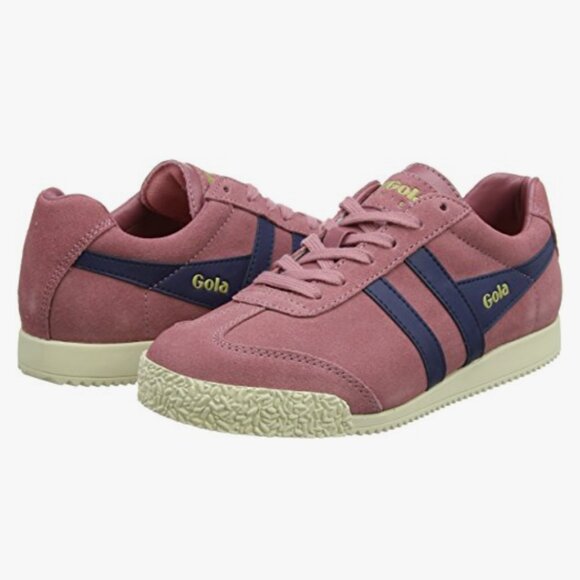 Gola Harrier Suede Sneakers Trainers in Dusty Rose and Navy 8 - Picture 1 of 9
